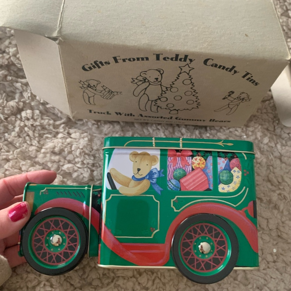 Teddy Candy Tin Truck with box. Avon brand.